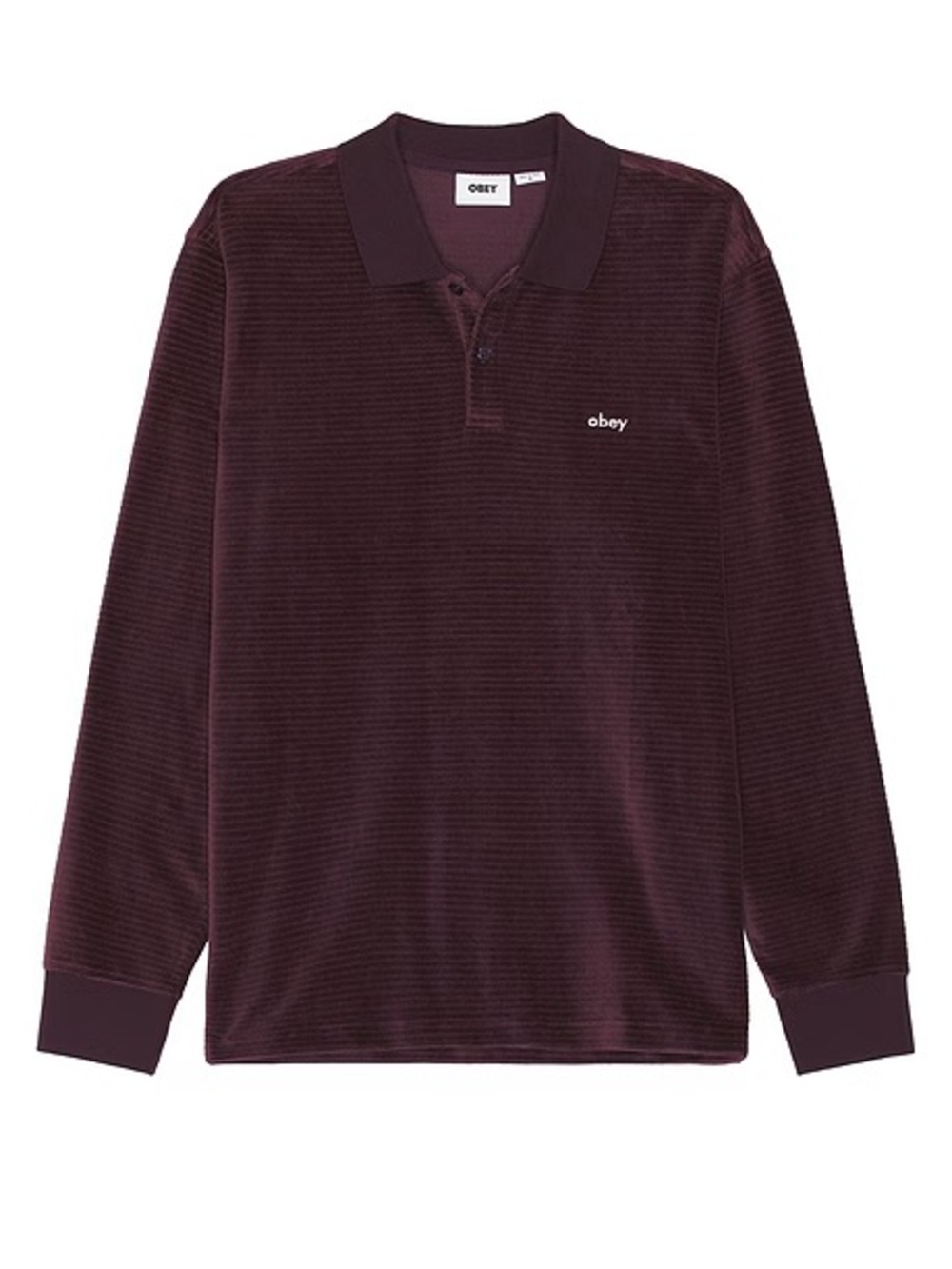 Obey Corduroy Long Sleeve Polo in Plum